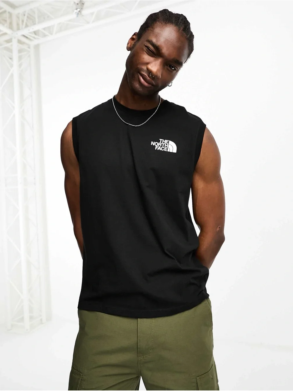 The North Face NSE Box back print tank top in black.